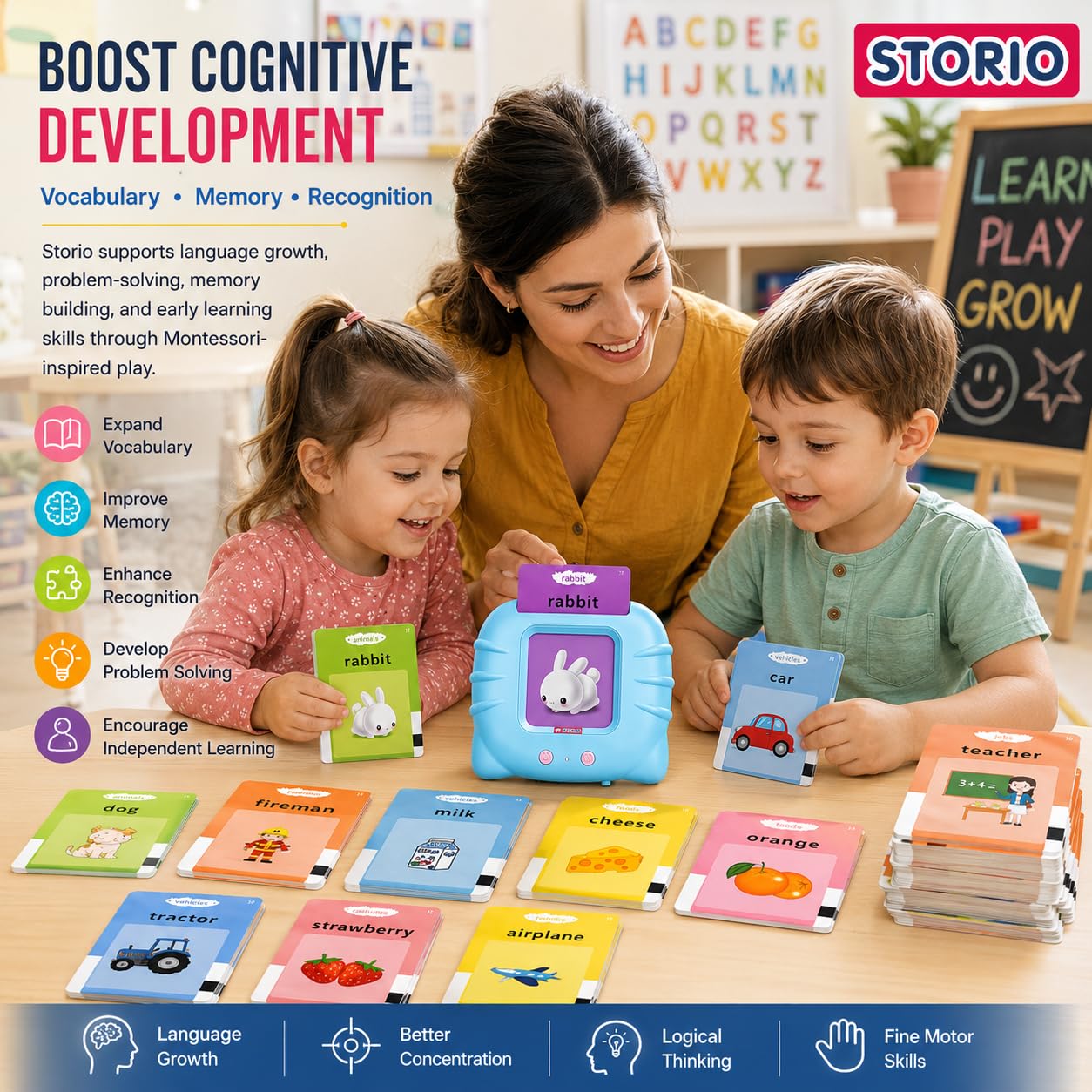 Talking Flash Cards for Kids - Enhance Language Skills with 224 Words