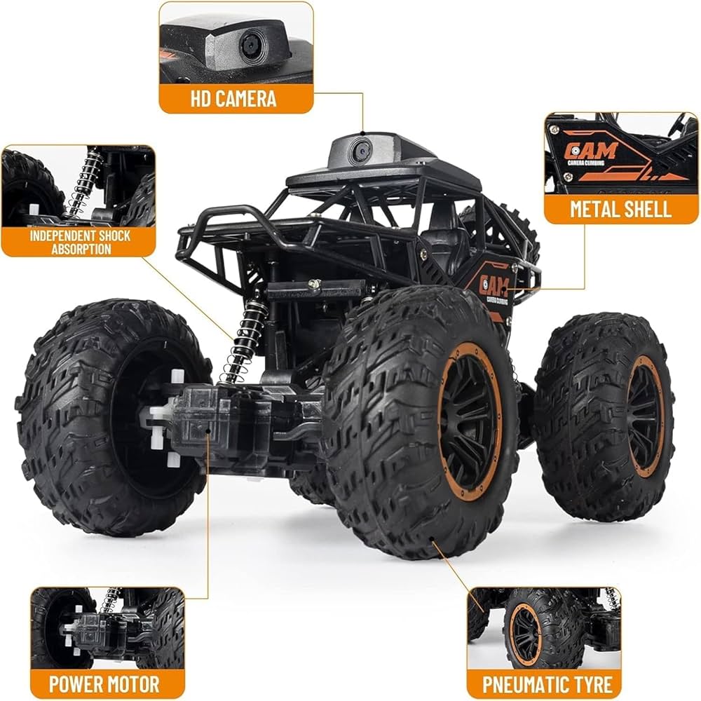 WiFi Camera RC Rock Crawler Car – 1:18 Off-Road Monster Truck with Gravity Sensor & 2.4GHz Remote for Kids & Adults (720P HD FPV)