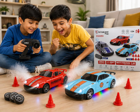 RC Drift Car 4WD High-Speed Remote Control Car with LED Lights 2.4GHz Rechargeable with Extra Tires & Cones