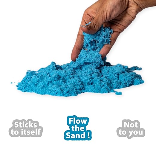 Fantasy Sand 500 Grams Blue Colour with Inflatable Tray, 1 Big Mould, 6 Small Moulds & 1 Toy Plastic Knife