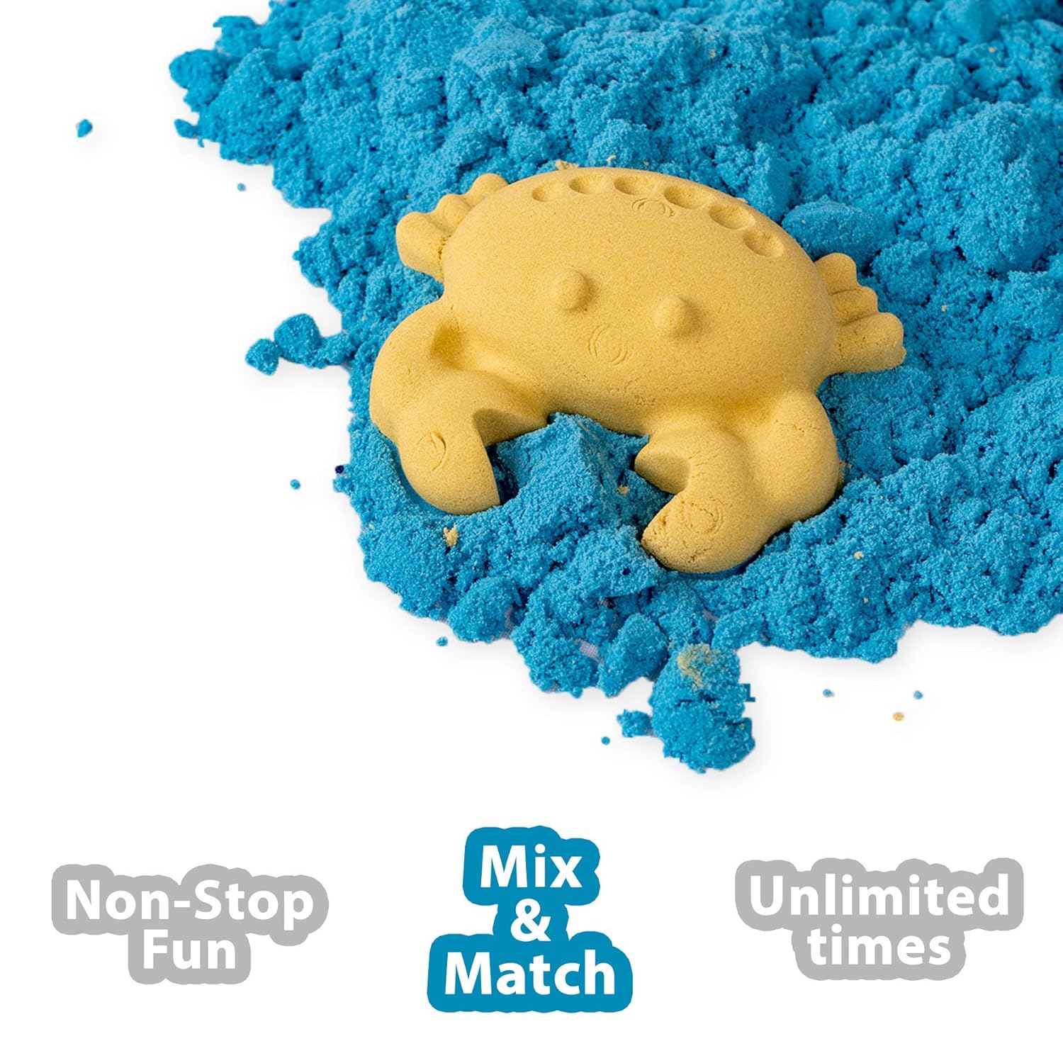 Fantasy Sand 500 Grams Blue Colour with Inflatable Tray, 1 Big Mould, 6 Small Moulds & 1 Toy Plastic Knife