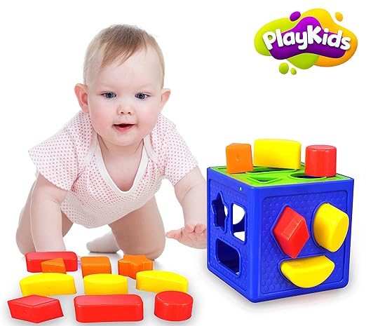 Plastic Geometric Puzzle Stacker Shape Sorter Cube Stacking Set Kids Game