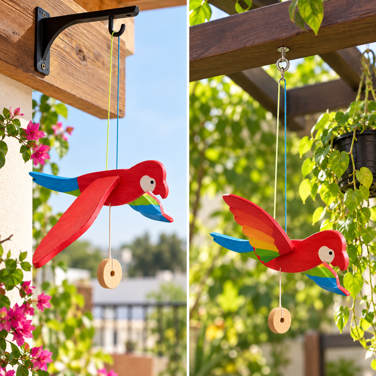 Wooden Multicolour Flying Parrot – Pull & Fly Toy Mobile Hanging bird