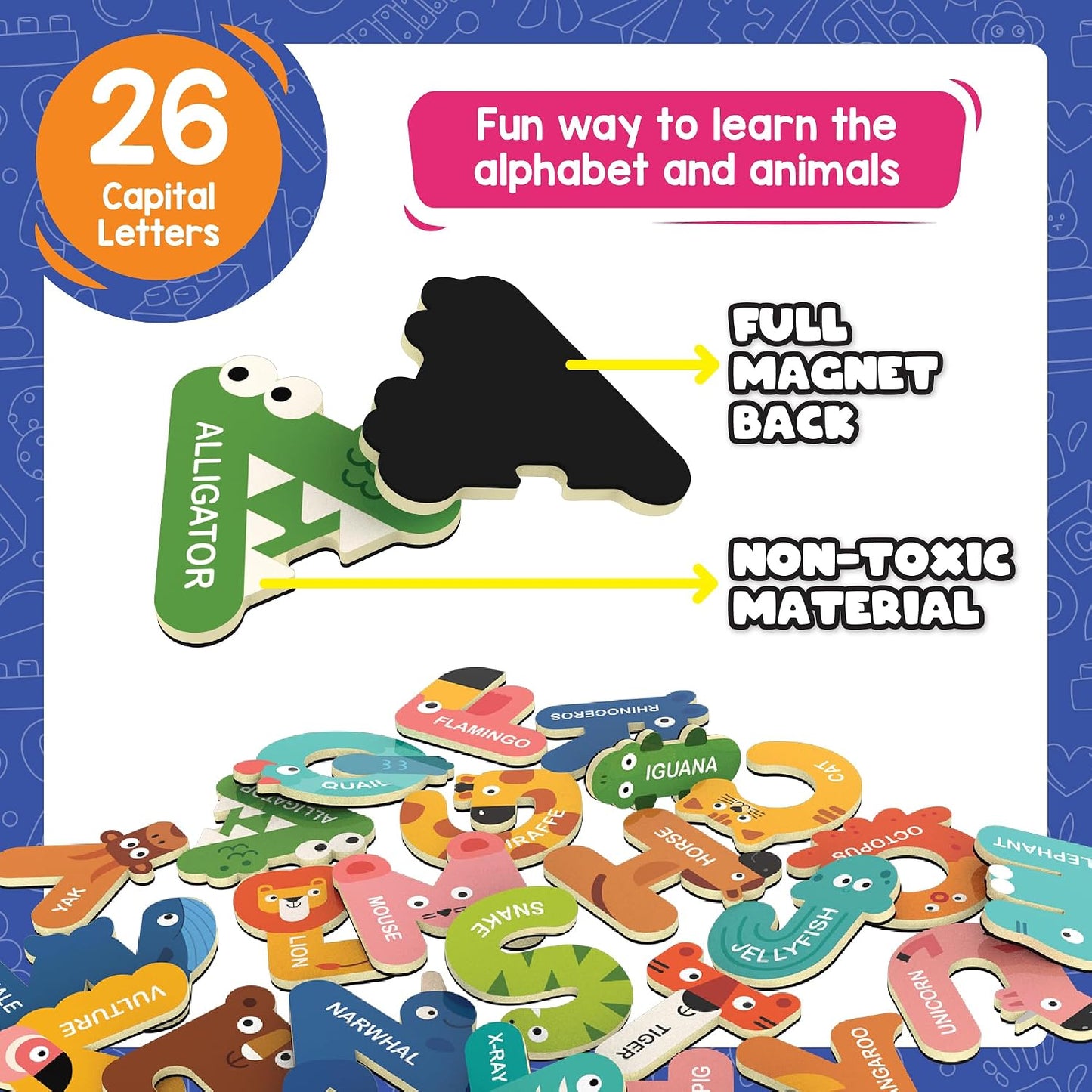 ABC Magnetic Letters Set Animal Theme Alphabet Magnets