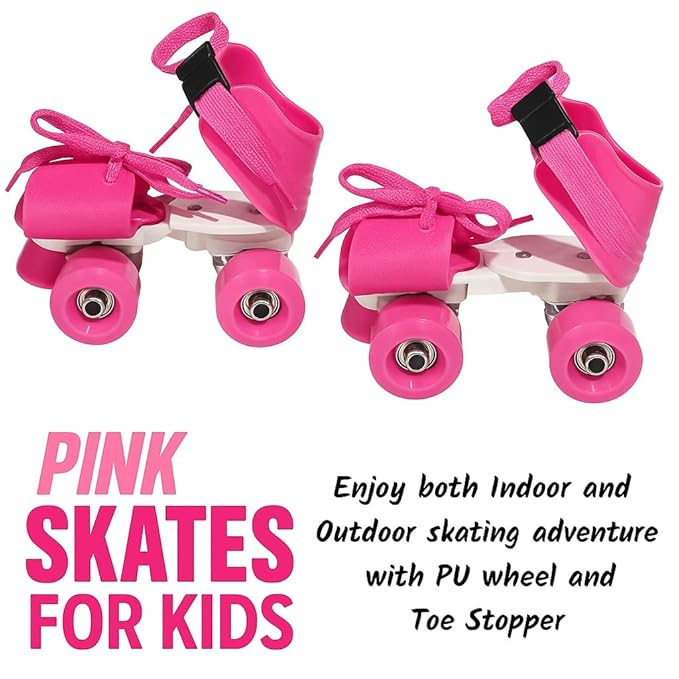 Pink - Adjustable Inline Roller Skates for Kids Girls Age 4–12 (Size 5–12 UK)