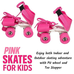 Pink - Adjustable Inline Roller Skates for Kids Girls Age 4–12 (Size 5–12 UK)