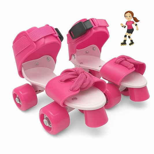 Pink - Adjustable Inline Roller Skates for Kids Girls Age 4–12 (Size 5–12 UK)