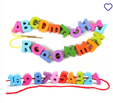 Alphabet ABCD Wooden Puzzles Lacing Beads Game Education Children Toy