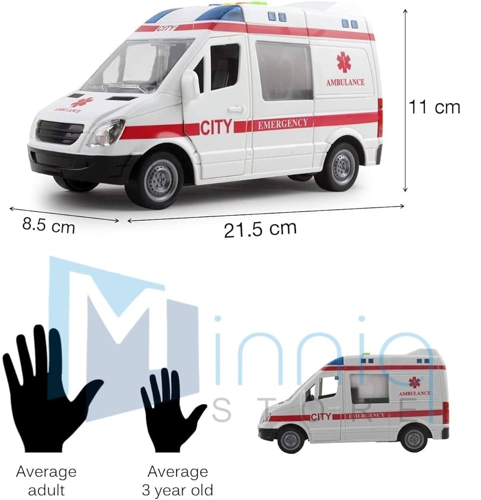 Ambulance Toy Car Big - Friction Powered Wheels Heavy Duty Plastic Rescue Vehicle