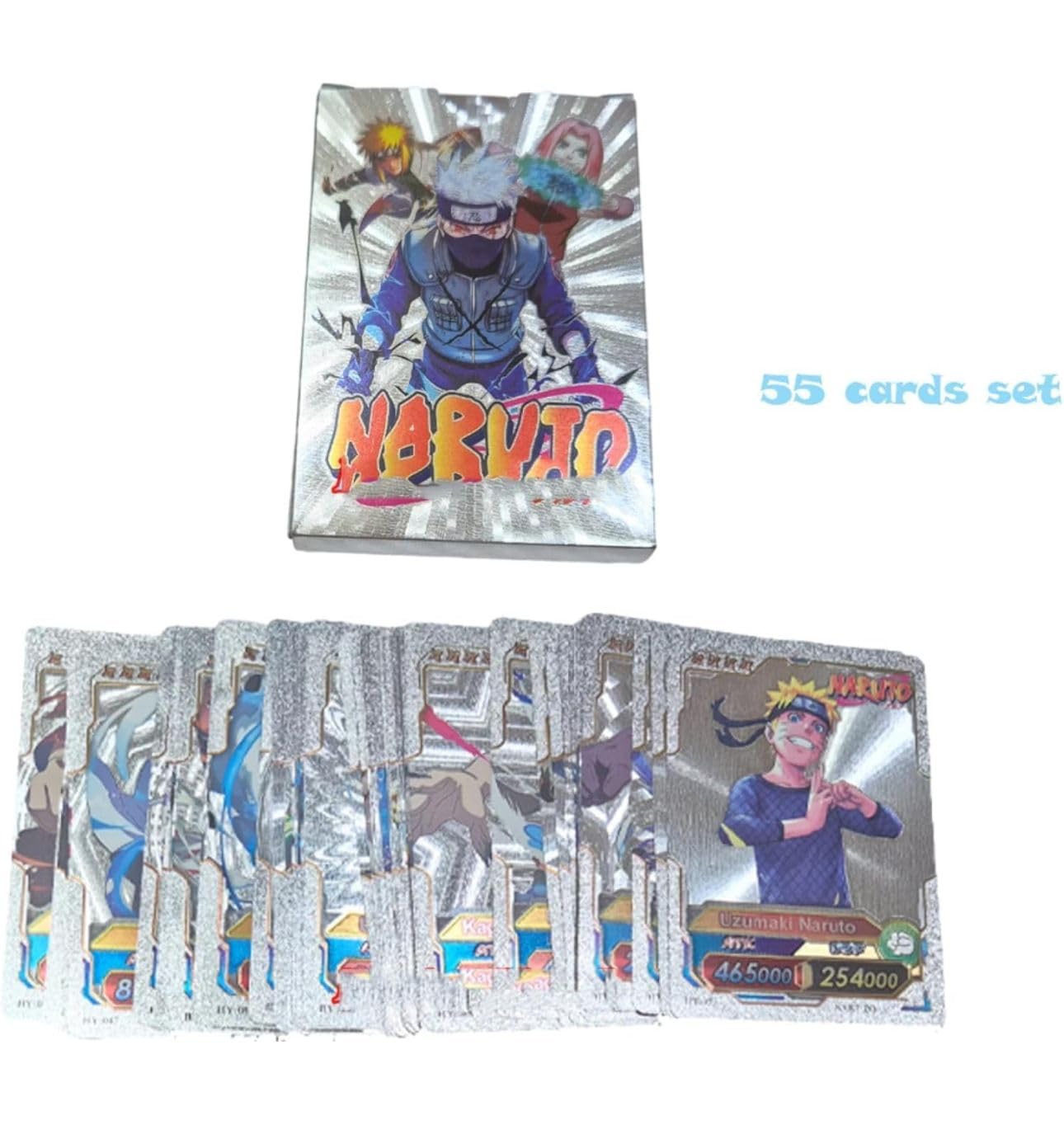 Anime Unique Card Desk Pack, Official Anime CCG Collectable Playing Foil Cards, Anime Merchandise Gift, Pack of 55 (Silver)