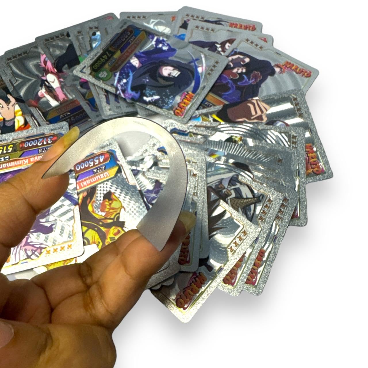 Anime Unique Card Desk Pack, Official Anime CCG Collectable Playing Foil Cards, Anime Merchandise Gift, Pack of 55 (Silver)