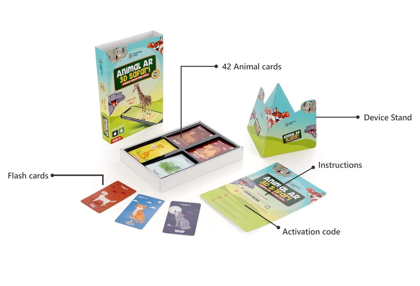 3D Safari Augmented Reality Based Kids 42 Animal Flash Cards - For Both Apple & Android Users