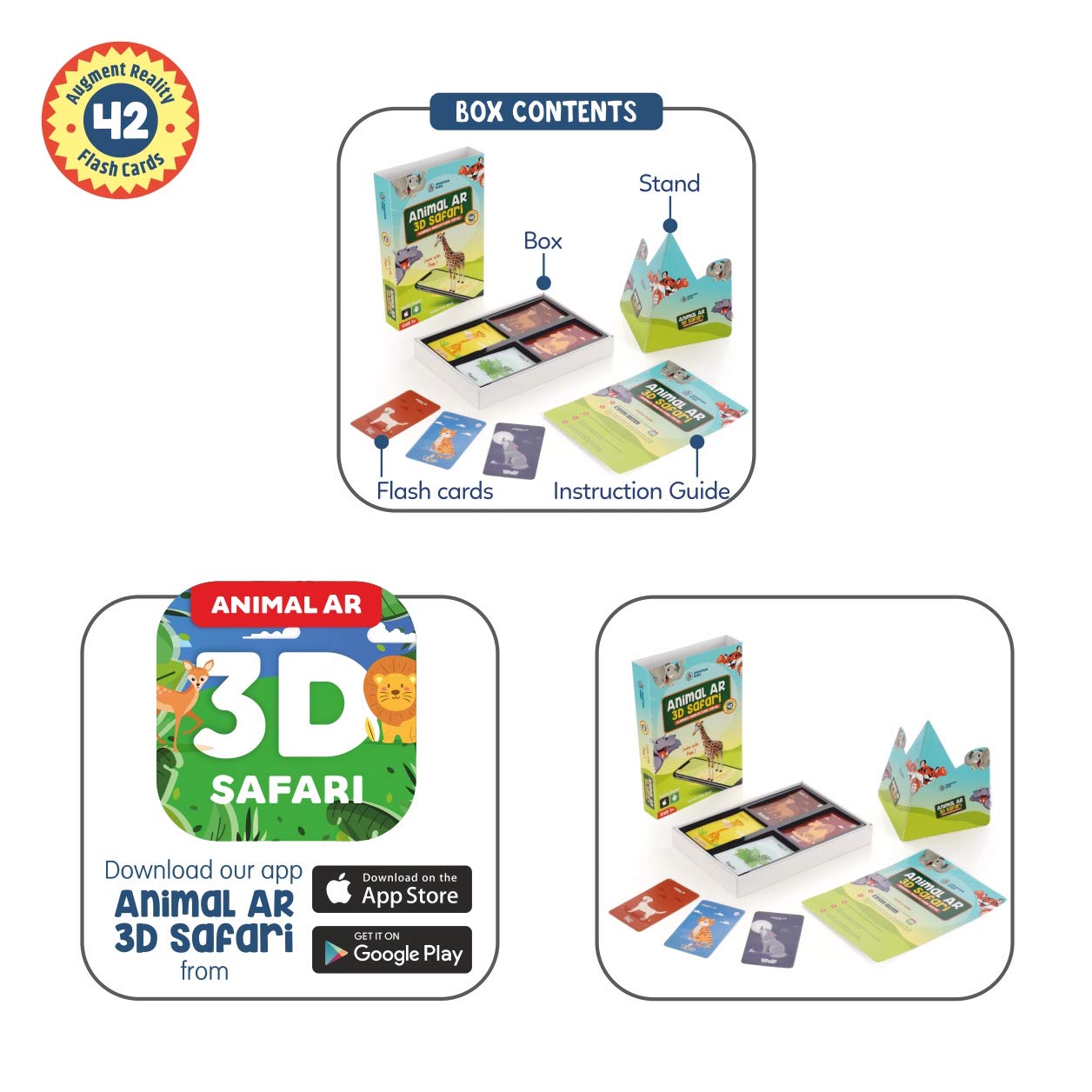 3D Safari Augmented Reality Based Kids 42 Animal Flash Cards - For Both Apple & Android Users