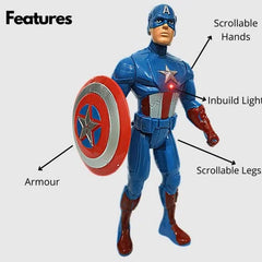 Avengers Action Figure Infinity War Captain America Hero Series Toy for kids, Large (6.5 inch) with LED Light on Chest -Foldable Leg