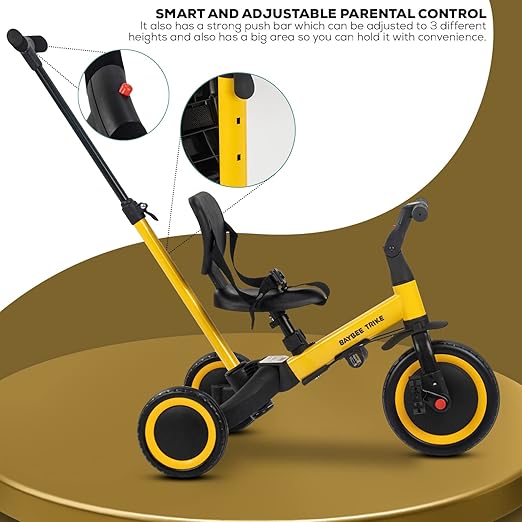 BLACK 5 in 1 Kids Cycle Tricycle, Baby Tricycle with Eva Wheels, Parental Adjustable Push Handle, Seat, Pedal & Safety Belt 1-4 YEAR
