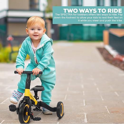 BLACK 5 in 1 Kids Cycle Tricycle, Baby Tricycle with Eva Wheels, Parental Adjustable Push Handle, Seat, Pedal & Safety Belt 1-4 YEAR