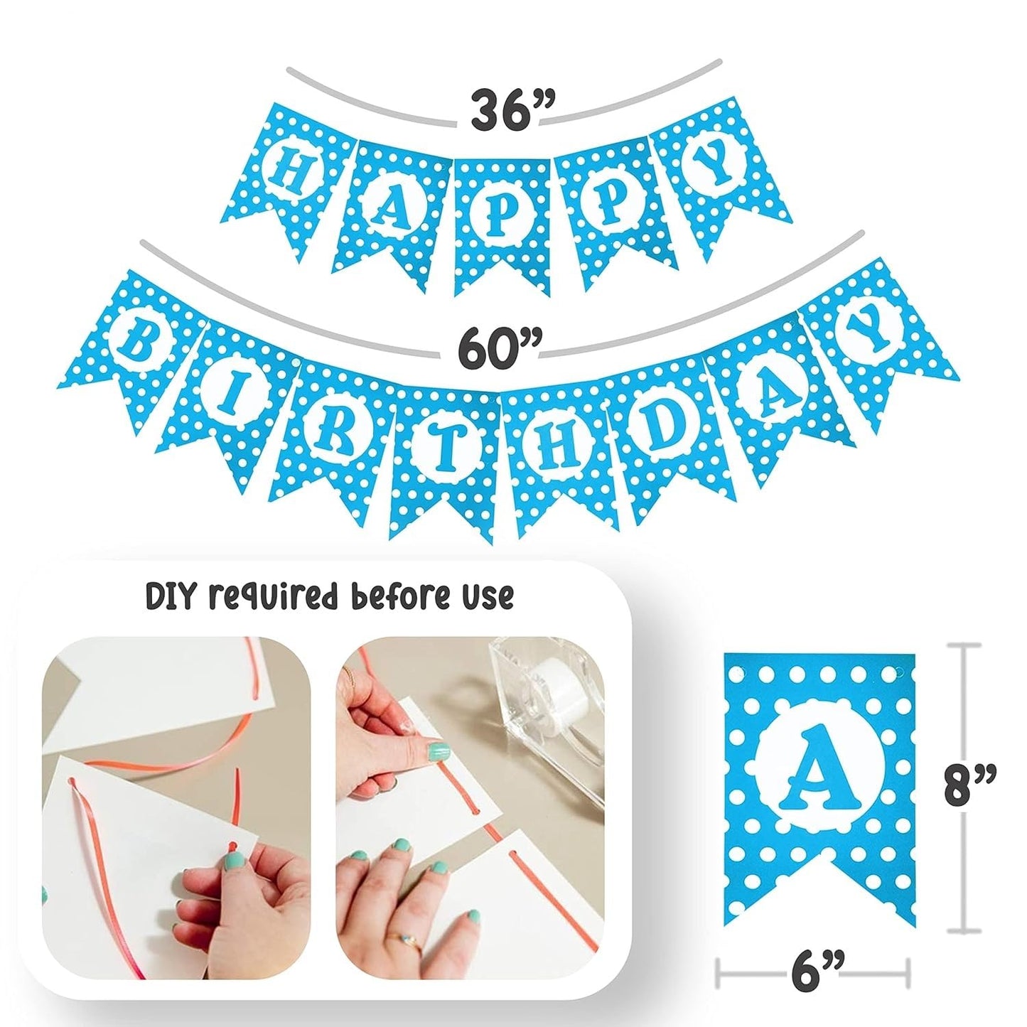 BLUE Happy Birthday Decoration Banner