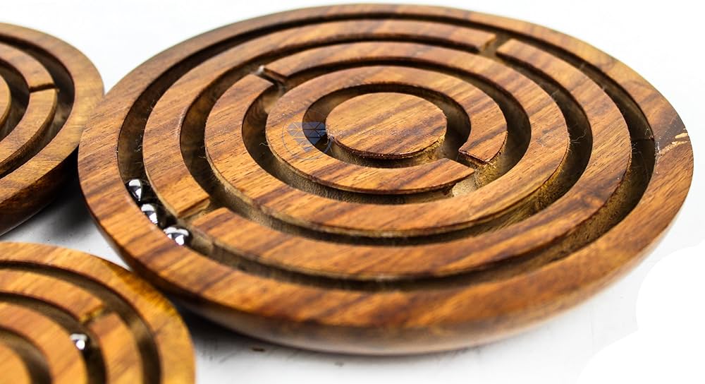 Brown Wooden Maze ball game Large 6 inch