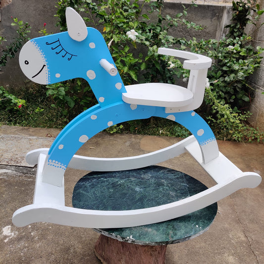 Baby Polka Rocking Horse With Back Support - Blue-Read Description