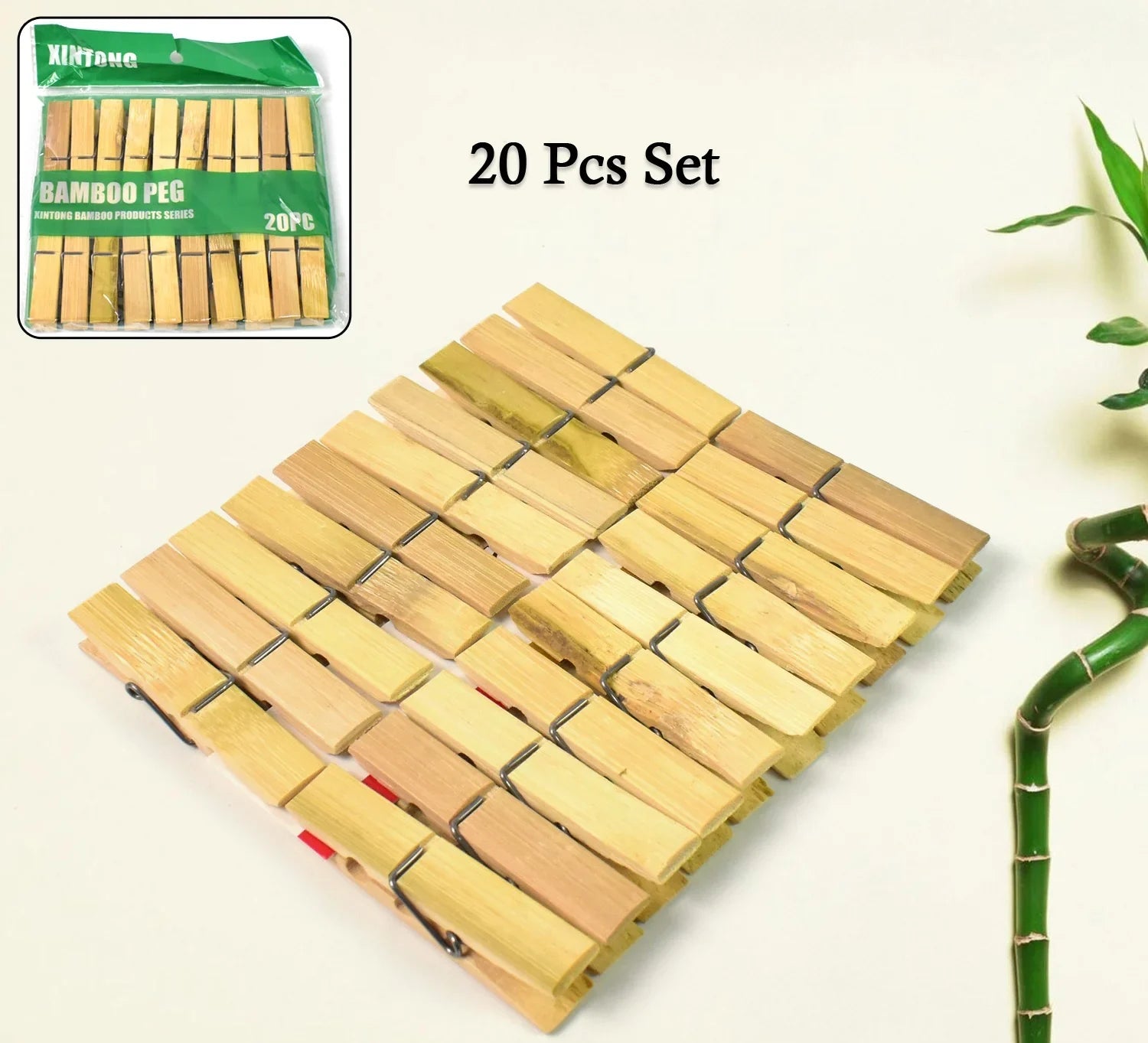 Bamboo Clothes Peg | Eco Friendly Plastic Free Clot - Pack of 20
