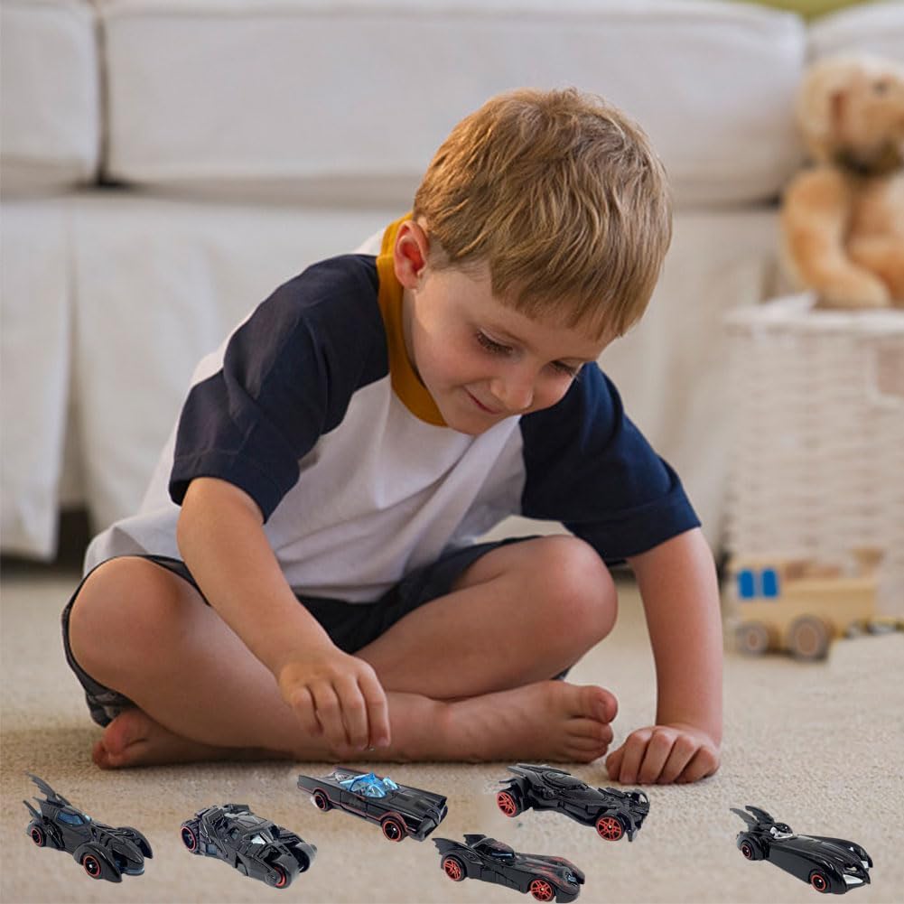 Black Super Hero Metal Cars Set Push N Go 6 Pc Vehicles