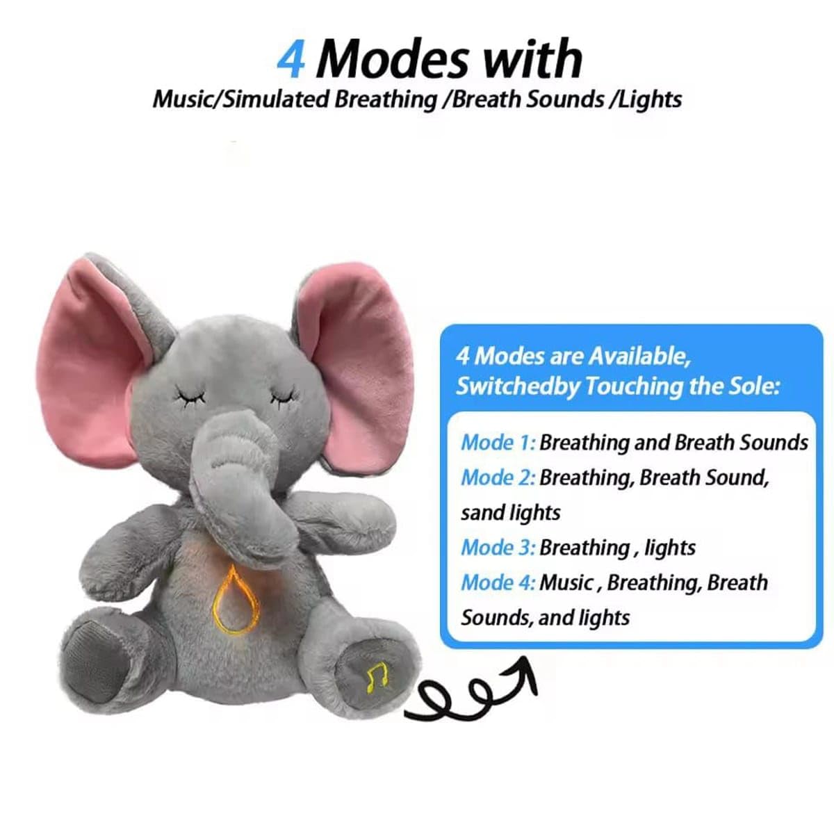 Breathing Elephant, Breathing Stuffed Animal, Rhythmic Breathing Motion with Music Lights, Breathig Elephant
