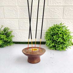 Brown Wooden Brass Agarbathi Bathi With Sambrani Stand