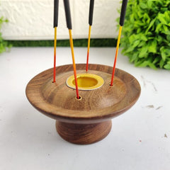 Brown Wooden Brass Agarbathi Bathi With Sambrani Stand