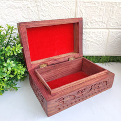 Brown Wooden Carved Jewellery Box Small - 6*4 Inches