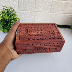 Brown Wooden Carved Jewellery Box Small - 6*4 Inches