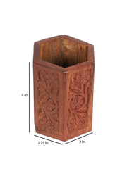 Brown Wooden Carved Pen stand