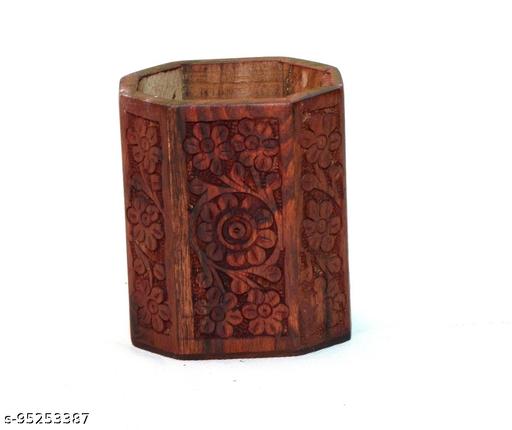 Brown Wooden Carved Pen stand