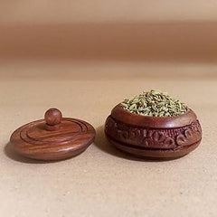 Brown Wooden Carved sindoor kumkum box SMALL- pack of 1