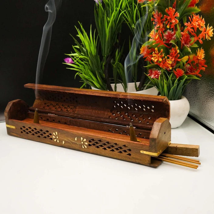 Brown Wooden Agarbathi box small - 10" inches pack of 1