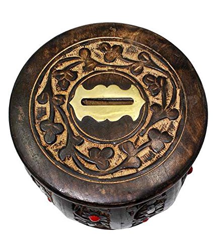 Brown wooden Antique Money Bank - Drum Bank - Medium
