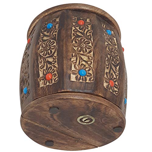 Brown wooden Antique Money Bank - Drum Bank - Medium