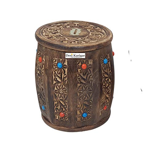 Brown wooden Antique Money Bank - Drum Bank - Big