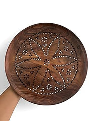 Brown wooden carved plate Tray - 10 inch