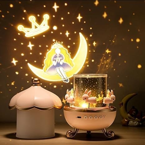 Bunny Carousel Night Light Projector, 6 Set Films Rotating LED Lamp