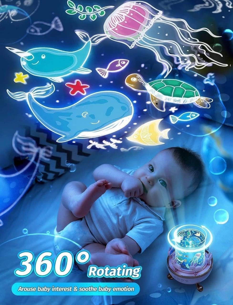Bunny Carousel Night Light Projector, 6 Set Films Rotating LED Lamp