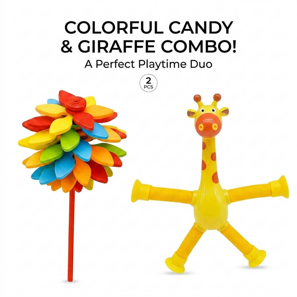 Candy Flower & Tube Giraffe Combo - 2 pcs Random Colors