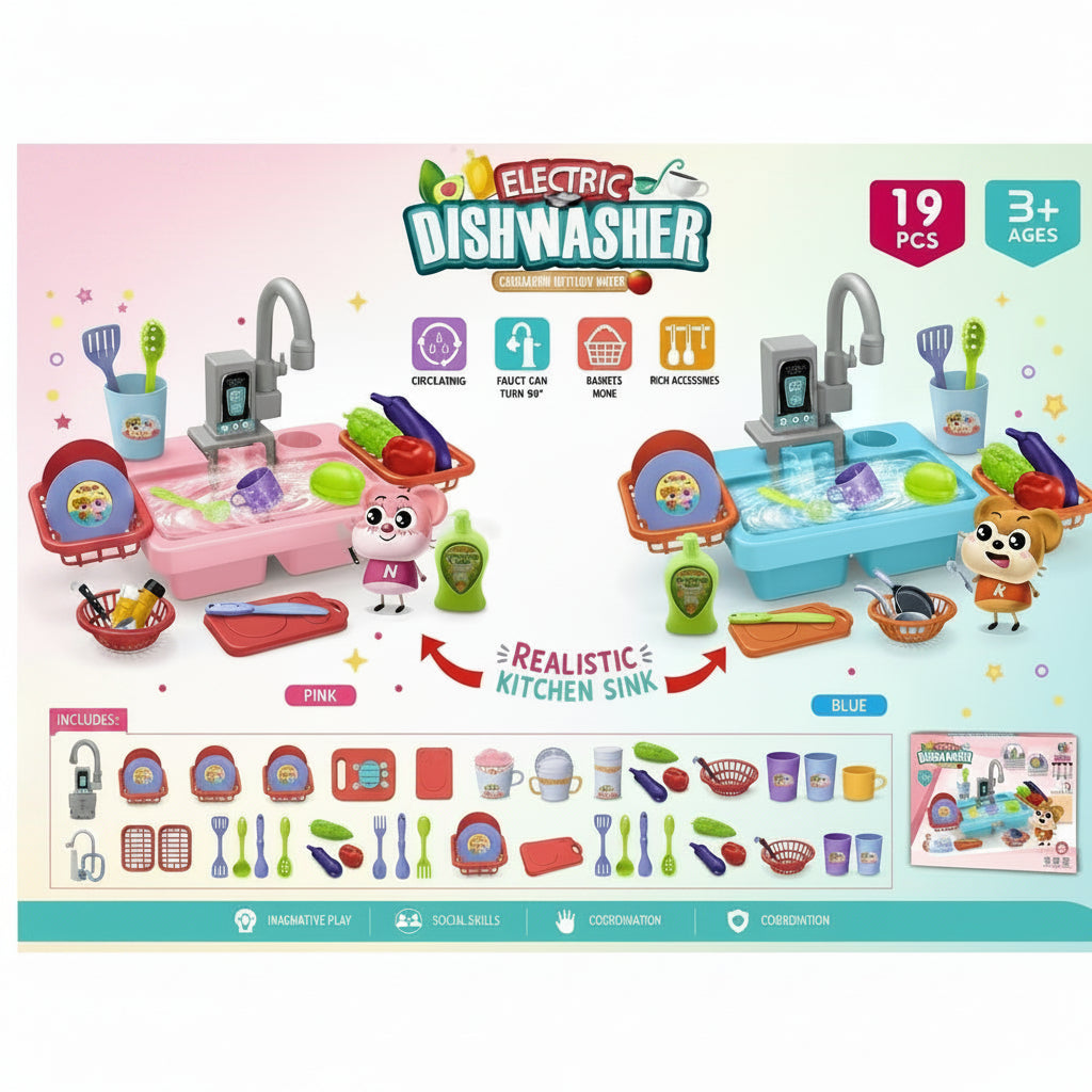 Electric Dish Washer Sink with 90° Turning Water Faucet Kitchen Set 19 Pieces