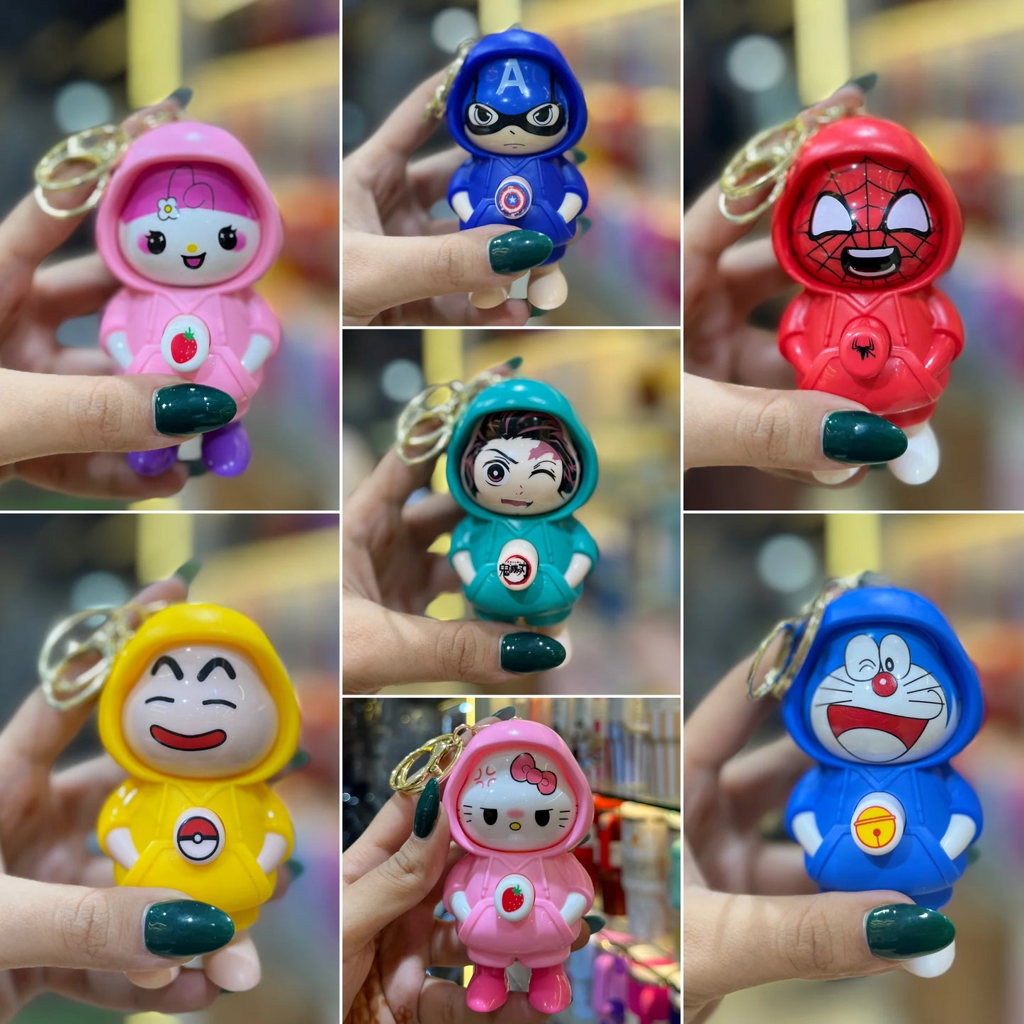 Any 1 Random -Cartoon Face Changing keychain Doll  spin Keychain