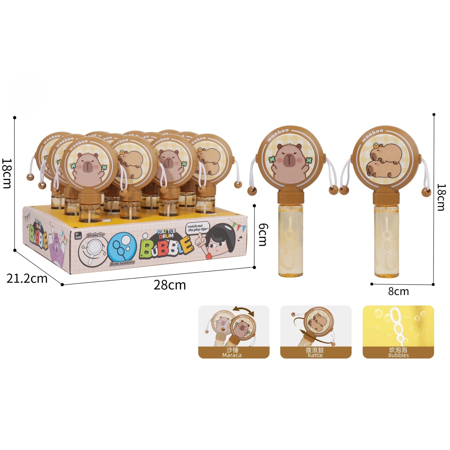 Cartoon Rattle Drum Bubble Wand Toy Set - Any 1