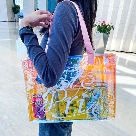 Clear Tote Bag, Holographic Rainbow Shopping Bag- Any Random print  1 Piece