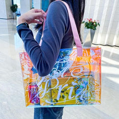 Clear Tote Bag, Holographic Rainbow Shopping Bag- Any Random print  1 Piece