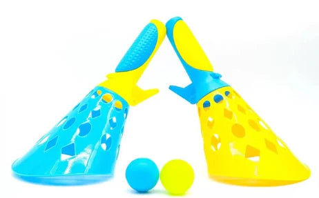 Big -Click and Catch Twin Ball Launcher Game with Balls Indoor Outdoor Toy Set, Pop & Catch Ball - Colour May Vary