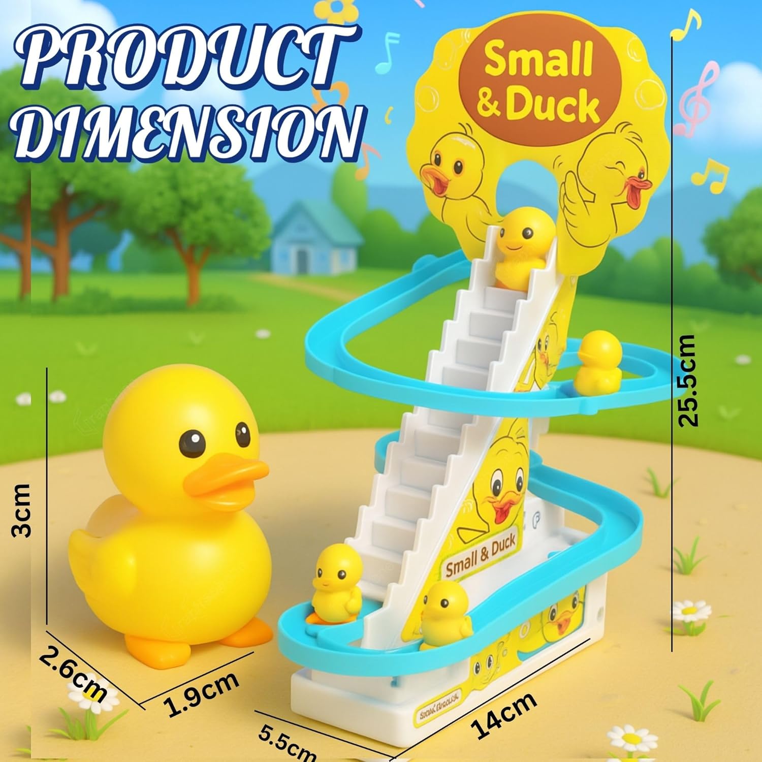 Climbing Duck Track Toy Light Musical 3 Duckling Moving Escalator Automatic Cartoon Chasing Race - Battery Not Included