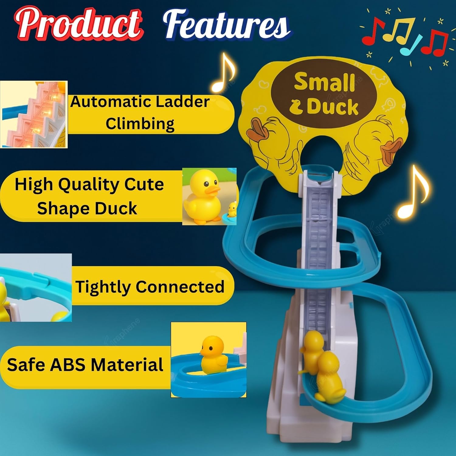Climbing Duck Track Toy Light Musical 3 Duckling Moving Escalator Automatic Cartoon Chasing Race - Battery Not Included