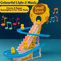 Climbing Duck Track Toy Light Musical 3 Duckling Moving Escalator Automatic Cartoon Chasing Race - Battery Not Included